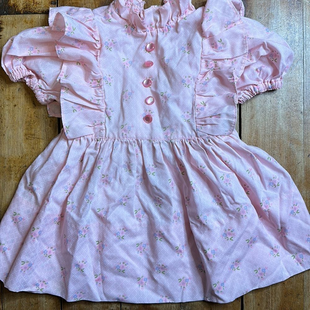 Vintage Handmade dress Girls size 12 to 18 months Floral pink cottagecore easter - Picture 4 of 4